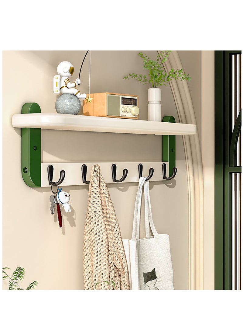 Hihonor 74cm Coat Rack Wall Mount with Shelf, Wood Wall Hooks with Storage, Entryway Shelf with 5 Coat Hangers for Bathroom, Living Room, Bedroom  - Image 1