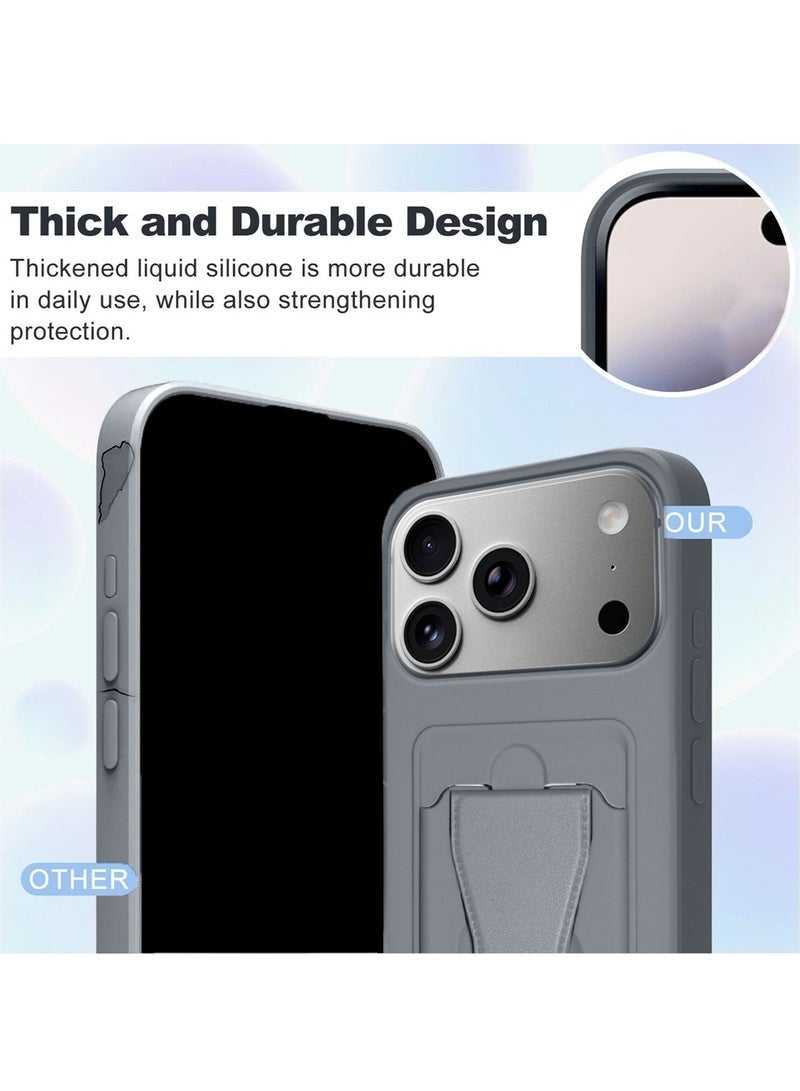 JOMILA iPhone 17 Pro Max 5G 2025 Silicone TPU Card Holder with Hand Grip Case | Slim Shockproof Wallet Cover with Kickstand Strap & Secure Grip Holder (MCHPSN) – Dark Grey - Image 2