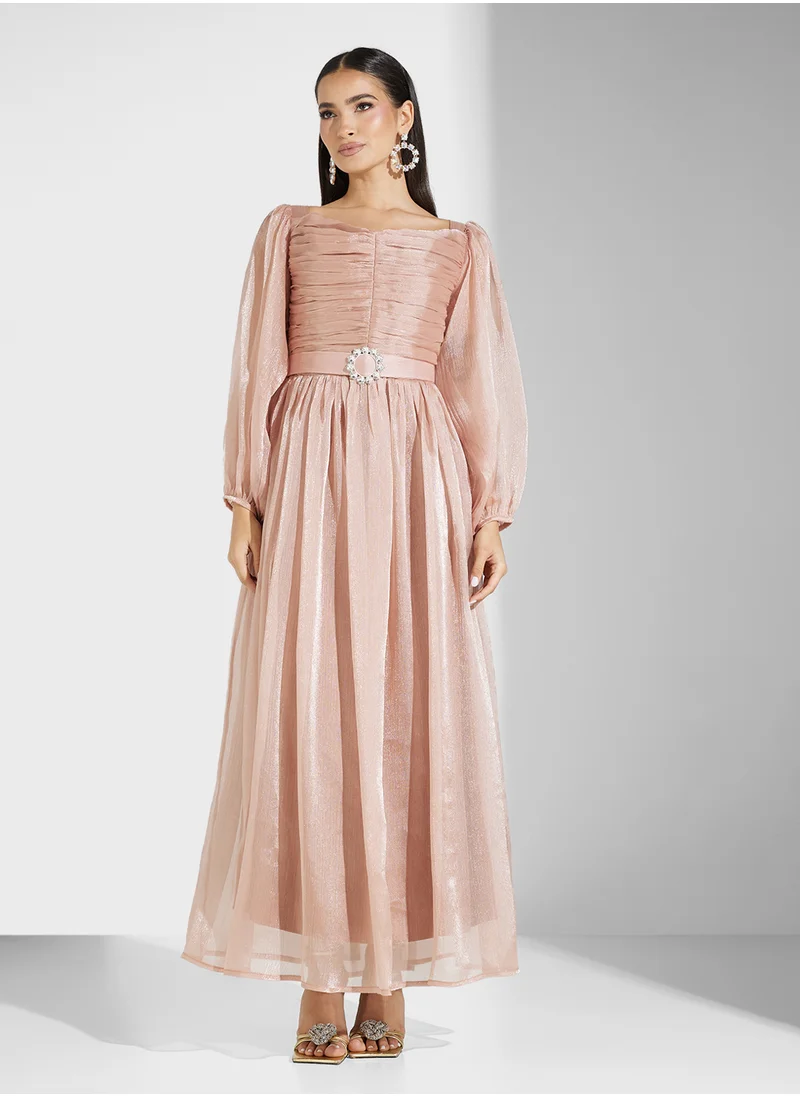هيا كلوزيت Mesh Detailed Cape Sleeve Moroccan Dress