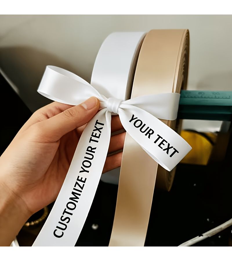 Custom Ribbon 196.85 X 0.98 Inch Light Champagne Gold White Black Text Polyester - Image 5