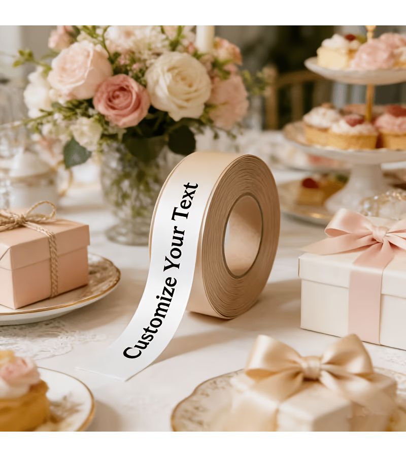 Custom Ribbon 196.85 X 0.98 Inch Light Champagne Gold White Black Text Polyester - Image 2