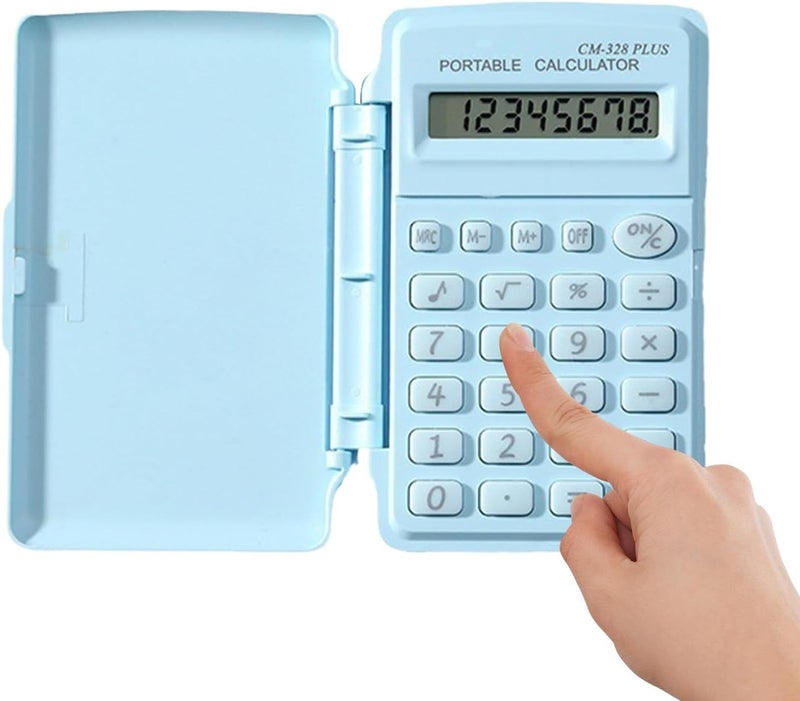 Light Blue Pocket Calculator with Lid for Students Teachers Accountants Office - Image 1