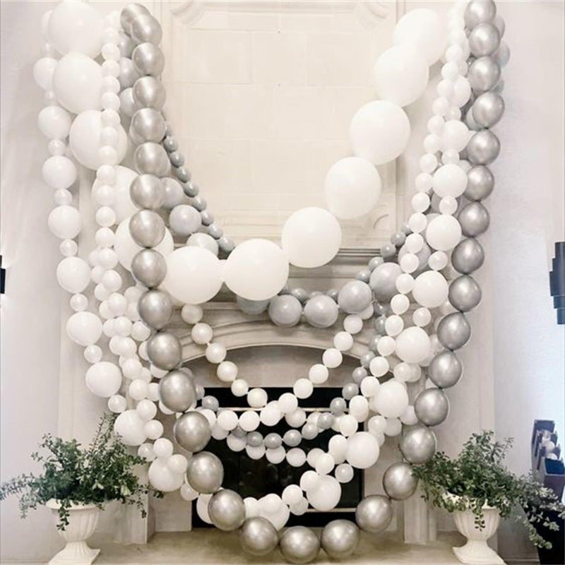 Govpy Silver Link Balloons, 60PCS Linking Balloons with Tail for Balloon Wall Arch and Chains, Quick Linkable Balloon for Wedding Birthday Baby Shower Engagement Graduation Party Decorations (6inch) - Image 5