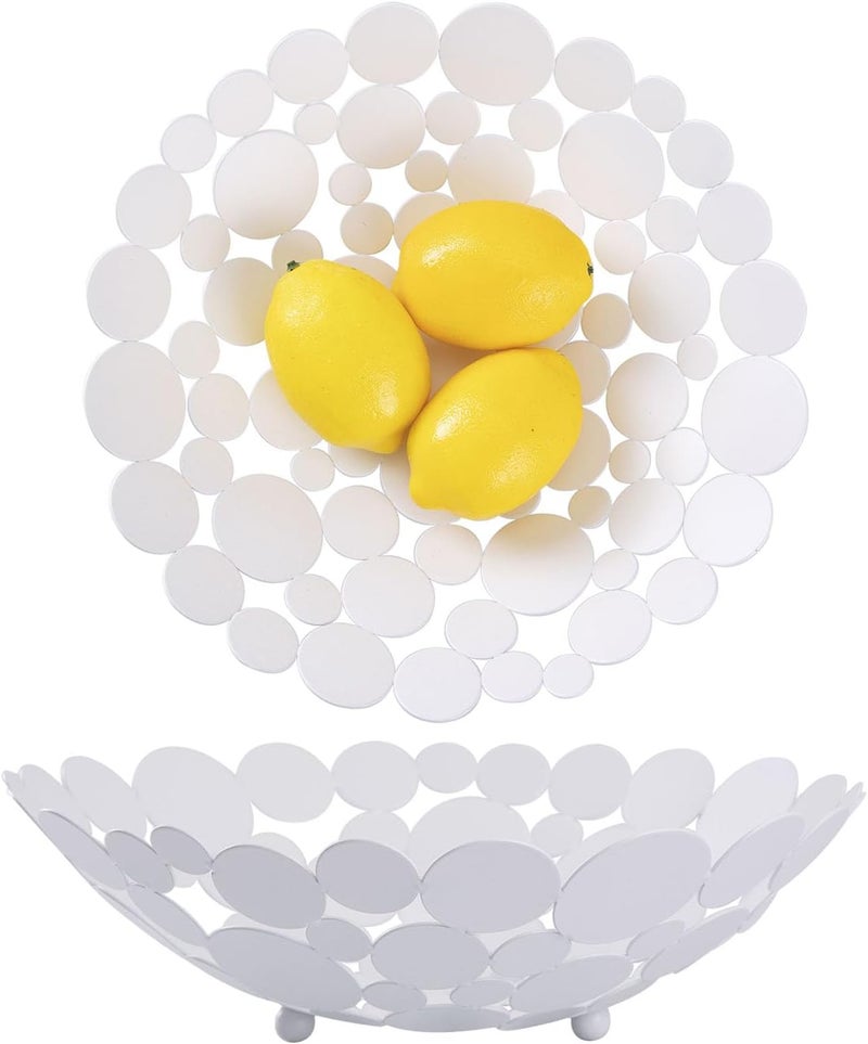 IBWell Decor Metal Fruit Bowl Modern Kitchen Fruit Basket Large Round Kitchen Basket for Fruit Vegetable Bread Candy and Nut  White - Image 1