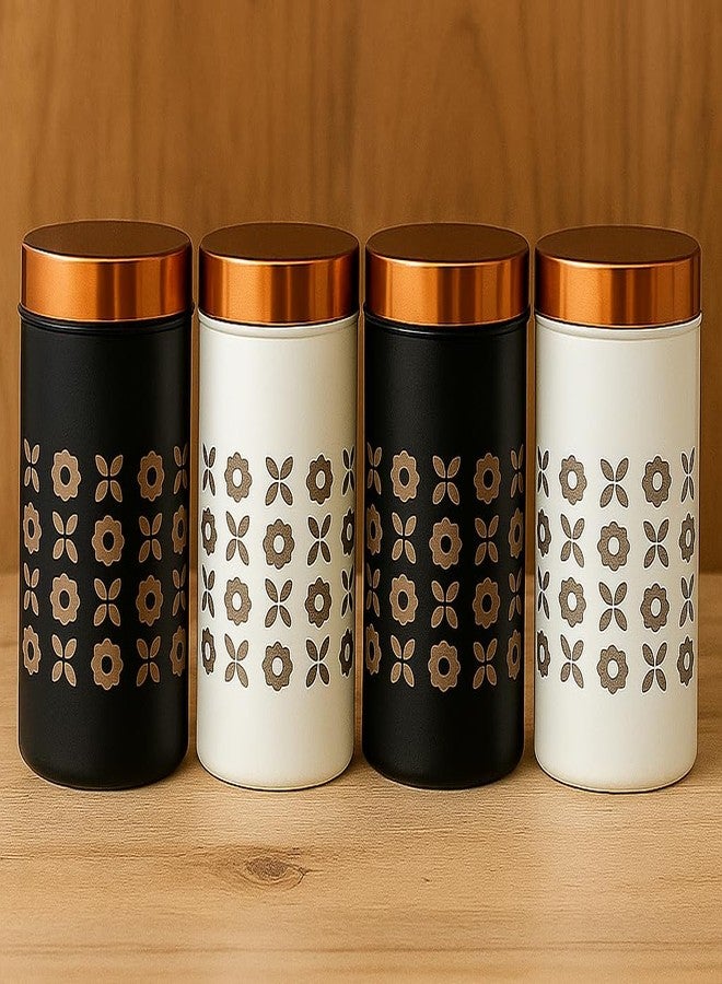 VISAXMI Premium Stainless Steel Kitchen Storage Container Set of 4 | Airtight Canister with Gold Finish Lid | Tea Coffee Sugar Dry Fruits Storage Jar | Designed Kitchen Organizer (750 ml) - Image 1