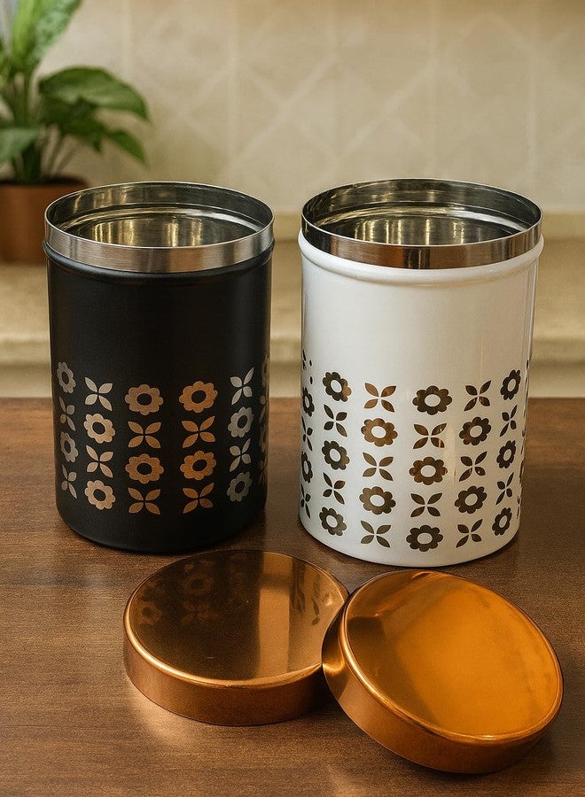 VISAXMI Premium Stainless Steel Kitchen Storage Container Set of 4 | Airtight Canister with Gold Finish Lid | Tea Coffee Sugar Dry Fruits Storage Jar | Designed Kitchen Organizer (750 ml) - Image 4