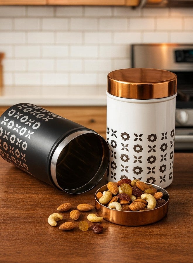 VISAXMI Premium Stainless Steel Kitchen Storage Container Set of 4 | Airtight Canister with Gold Finish Lid | Tea Coffee Sugar Dry Fruits Storage Jar | Designed Kitchen Organizer (750 ml) - Image 3