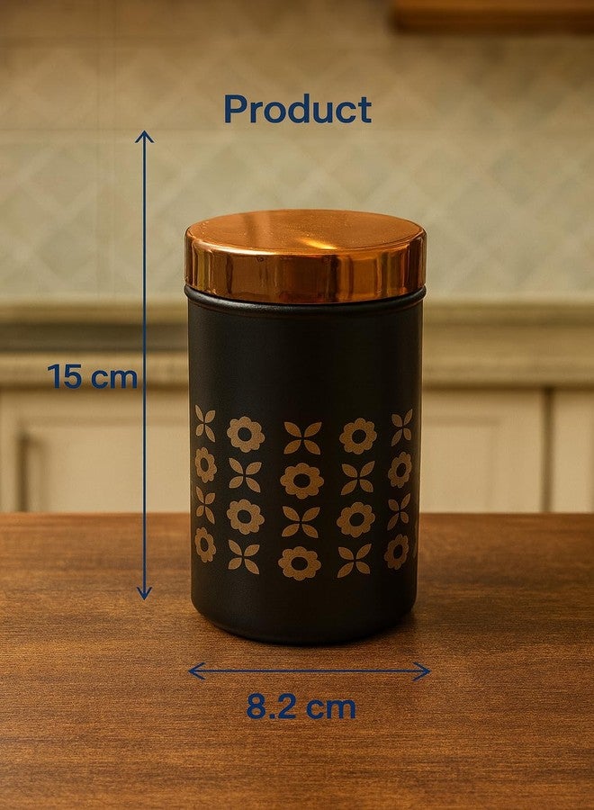 VISAXMI Premium Stainless Steel Kitchen Storage Container Set of 4 | Airtight Canister with Gold Finish Lid | Tea Coffee Sugar Dry Fruits Storage Jar | Designed Kitchen Organizer (750 ml) - Image 2
