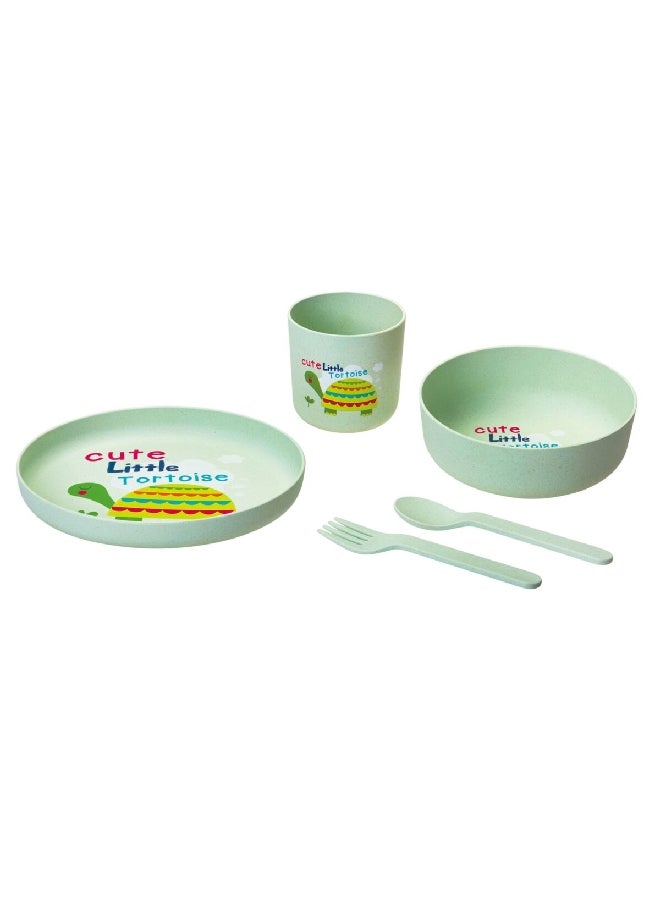 PARFAIT 5-Piece Cute Little Tortoise Printed Kids Dining Set Green 9.5 x 18 x 18 cm D-PLA5001-G