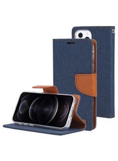 Case Cover For iPhone 13 Pro Max GOOSPERY CANVAS DIARY Canvas Texture Horizontal Flip PU Leather Case with Holder & Card Slots & Wallet Navy Blue