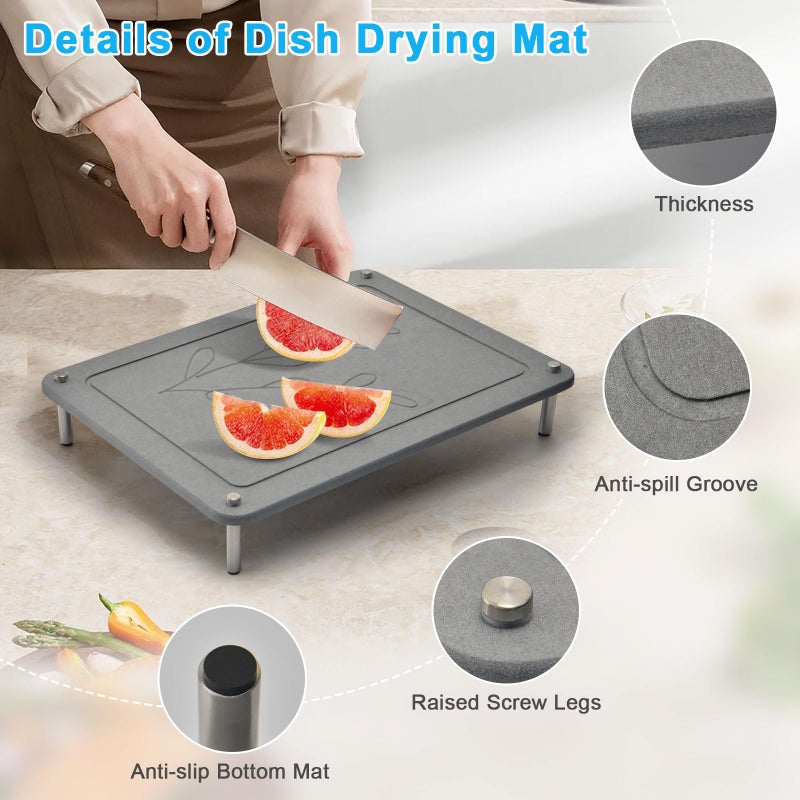 wishfly 3Pcs Nesting Stone Drying Mat for Kitchen Counter, Quick Drying Dish Drying Mat with Non-Slip Feet, Super Absorbent Heat Resistant Diatomaceous Earth Dish Drying Mat for Dishes, Bottles, Cups-Leaf - Image 5