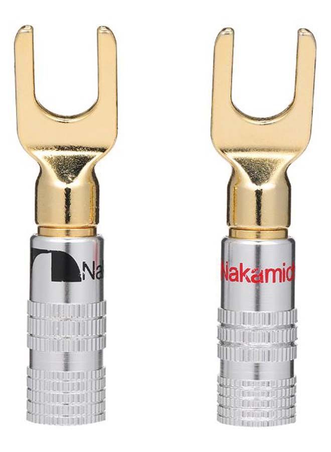 NIBEMINENT Pair Of 5 Y-Spade Speaker Adapter Connector Plug Silver/Gold - Image 1