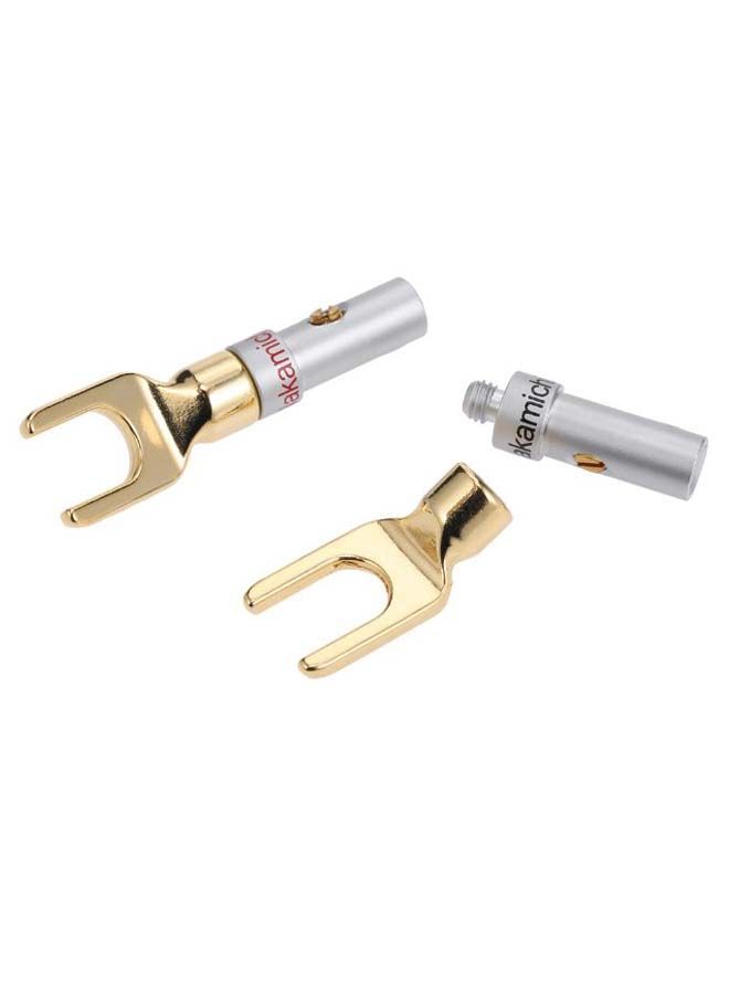 NIBEMINENT Pair Of 5 Y-Spade Speaker Adapter Connector Plug Silver/Gold - Image 3