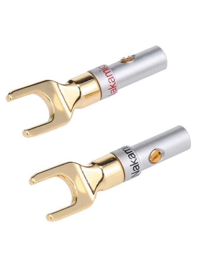 NIBEMINENT Pair Of 5 Y-Spade Speaker Adapter Connector Plug Silver/Gold - Image 2