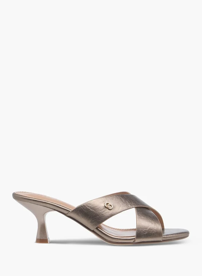 Celeste Women's Cross Strap Slip-On Sandals with Flared Heels