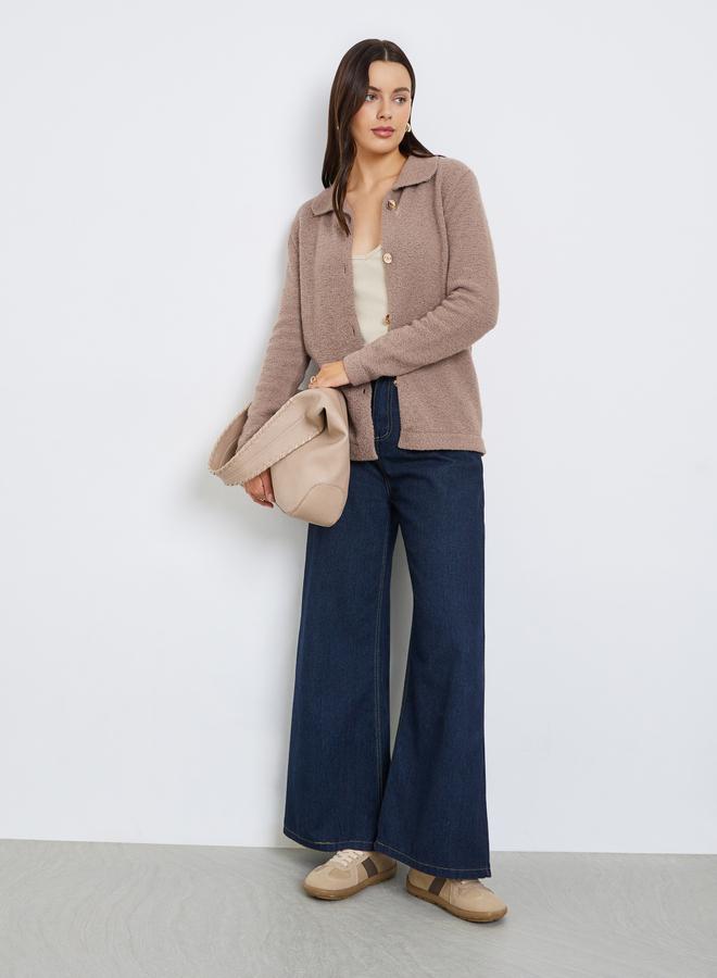 ستايلي كارديجان بتفاصيل محبوكة شانكي بقصة عادية مع أزرار - Image 2