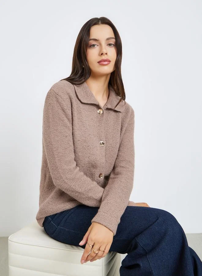 Regular Fit Buttoned Chunky Knit Cardigan