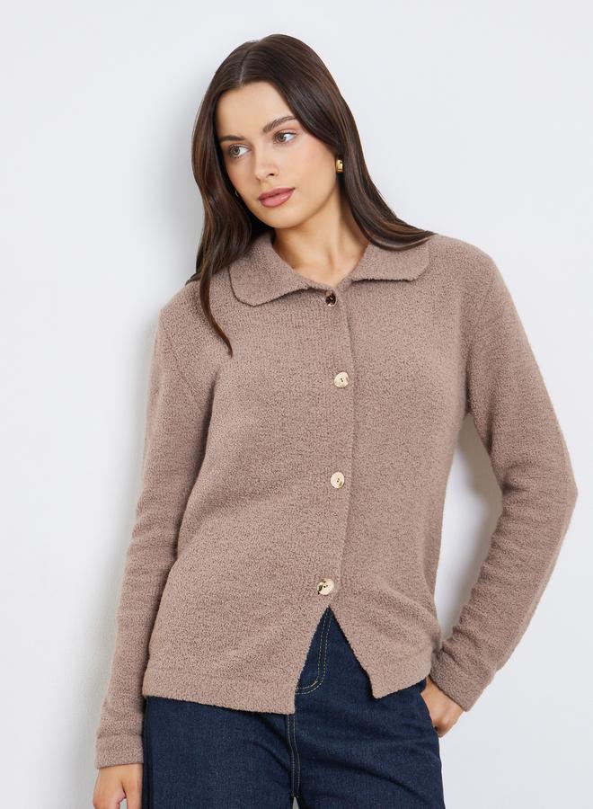 ستايلي كارديجان بتفاصيل محبوكة شانكي بقصة عادية مع أزرار - Image 3