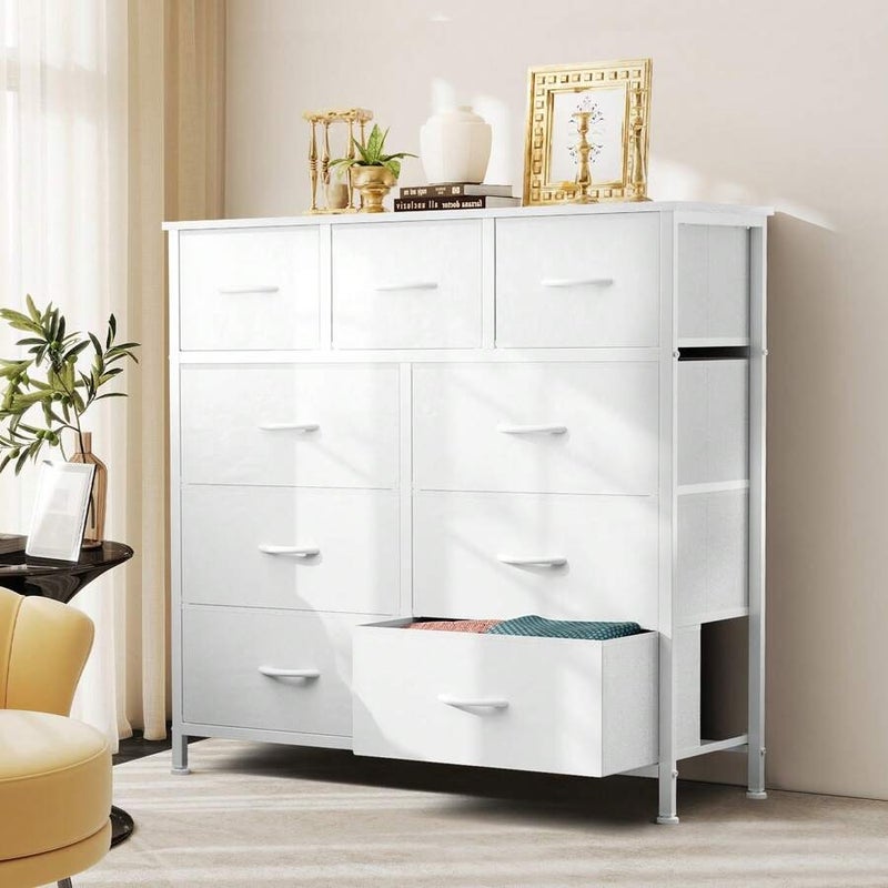 Sweetcrispy 9-Drawer Fabric Dresser with Wood Top, Tall Storage Tower Organizer
