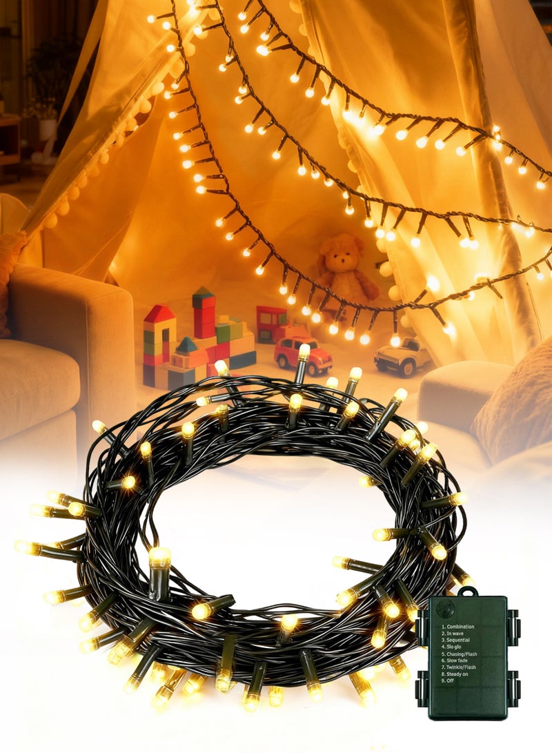 Necomi 100 LED Fairy Lights, String Lights, Battery-Powered Flashing Lights, 10 Meters, 8 Modes, Suitable for Indoor/Outdoor Weddings, Parties, Gardens, Home Decor (Warm White) - Image 1