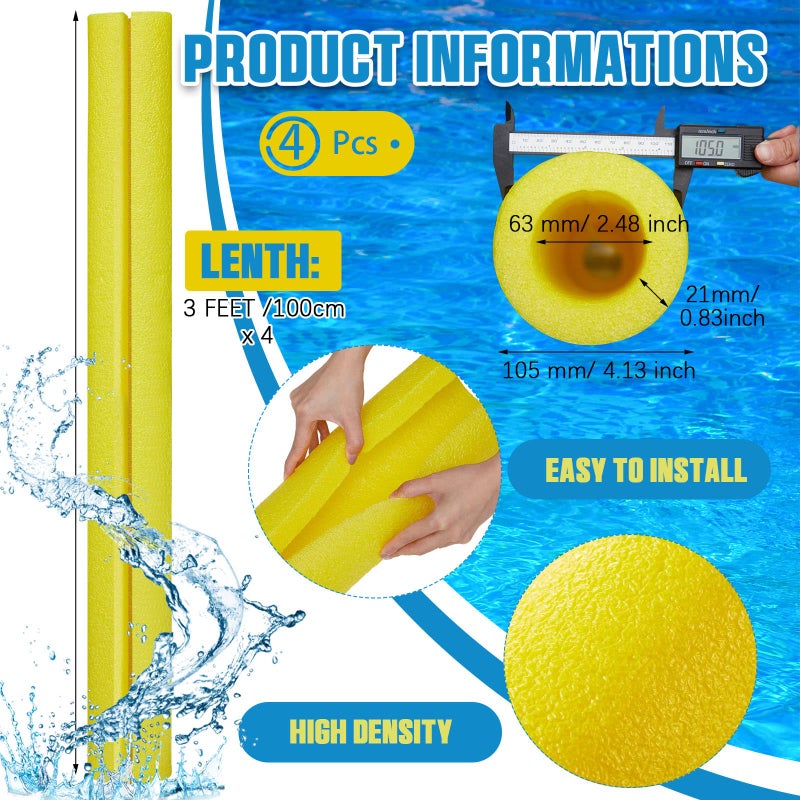 Hanaive 4 Pcs 40 Inch x 4. 1 Inch Jumbo Pool Noodles Bulk Large Swimming Swim Noodles for Floating Craft Projects Pre Slit Clamp Foam Protection Foam Tube Padding Bumper(Yellow) - Image 2