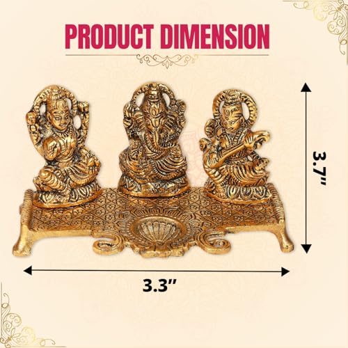 Klassic Laxmi Ganesh Saraswati Idol Diya Lamp with Elegant Antique Design | Decorative Puja Diya for Home Temple, Diwali & Festive Gifting | Traditional Spiritual Décor (Pack of 1) - Image 2
