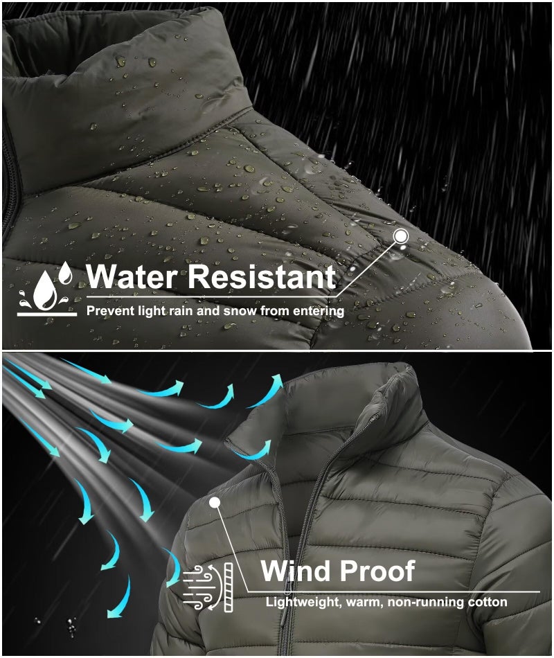 Zoofly Mens Lightweight Puffer Jacket Thermal Windproof Water Repellent Quilted Padded Puffy Coats for Travel Casual Hiking Green M - Image 3