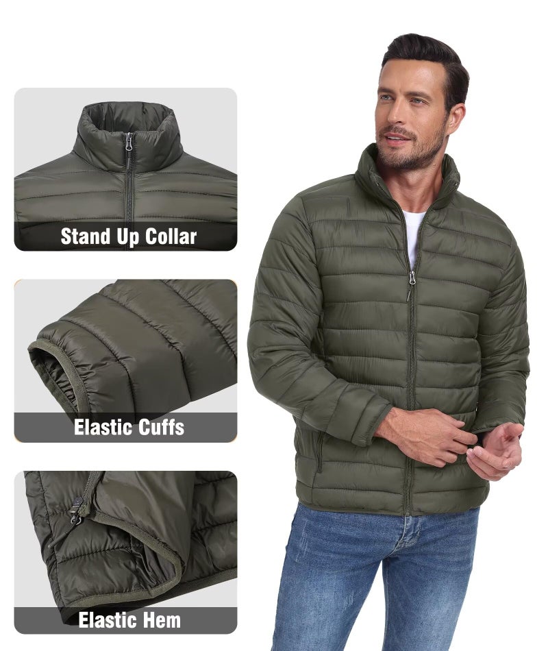 Zoofly Mens Lightweight Puffer Jacket Thermal Windproof Water Repellent Quilted Padded Puffy Coats for Travel Casual Hiking Green M - Image 4
