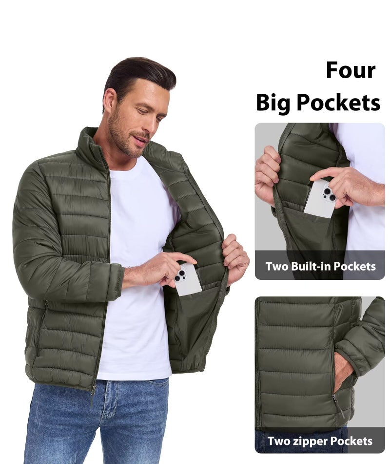 Zoofly Mens Lightweight Puffer Jacket Thermal Windproof Water Repellent Quilted Padded Puffy Coats for Travel Casual Hiking Green M - Image 5
