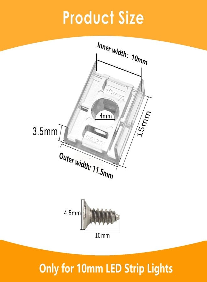 VIPMOON 100pcs Clear 10mm LED Strip Light Mounting Clips 10mm Width Holders and 100pcs Compatible Stainless Steel Phillips Screws Mounting Brackets for Waterproof or Non-Waterproof 3528 5050 5630 - Image 3