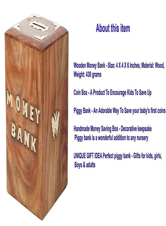 Sri balajee bangles Handicrafted Wooden Piggy Bank for Girls and Boys (12.5 X 10 X 15 cm, Brown) - Image 3