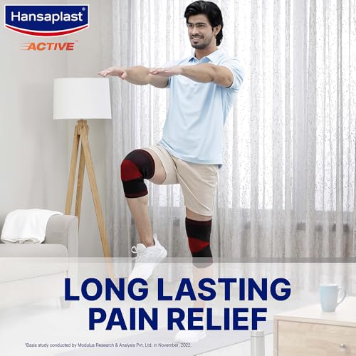 Hansaplast Active Knee Support for Men & Women| Pair | Size M |Knee Brace for Long Lasting Pain Relief, Stability & Targeted Compression | Skin Friendly Knee Cap with Breathable Material & Comfortable Fit| Walking, Jogging, Gym - Image 4