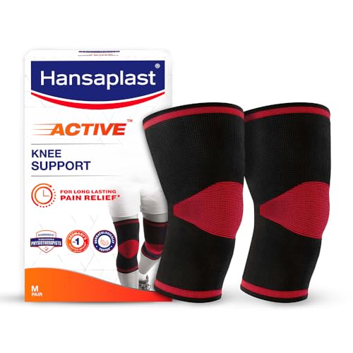 Hansaplast Active Knee Support for Men & Women| Pair | Size M |Knee Brace for Long Lasting Pain Relief, Stability & Targeted Compression | Skin Friendly Knee Cap with Breathable Material & Comfortable Fit| Walking, Jogging, Gym - Image 1