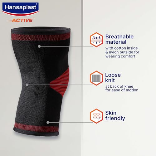 Hansaplast Active Knee Support for Men & Women| Pair | Size M |Knee Brace for Long Lasting Pain Relief, Stability & Targeted Compression | Skin Friendly Knee Cap with Breathable Material & Comfortable Fit| Walking, Jogging, Gym - Image 3