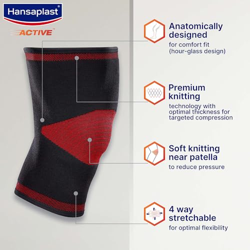 Hansaplast Active Knee Support for Men & Women| Pair | Size M |Knee Brace for Long Lasting Pain Relief, Stability & Targeted Compression | Skin Friendly Knee Cap with Breathable Material & Comfortable Fit| Walking, Jogging, Gym - Image 2