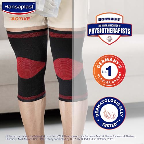 Hansaplast Active Knee Support for Men & Women| Pair | Size M |Knee Brace for Long Lasting Pain Relief, Stability & Targeted Compression | Skin Friendly Knee Cap with Breathable Material & Comfortable Fit| Walking, Jogging, Gym - Image 5