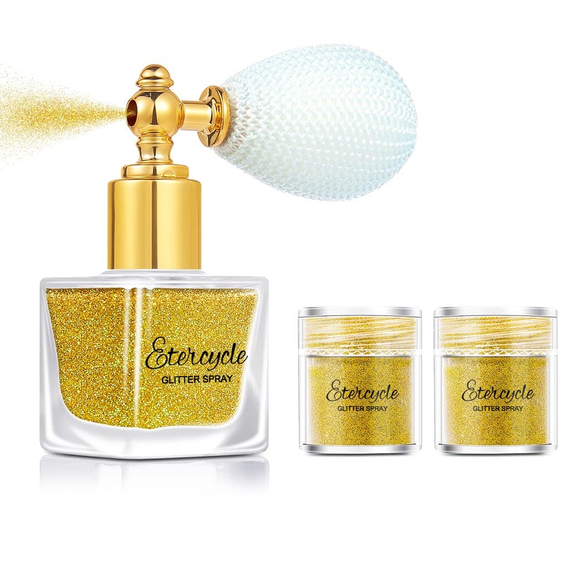 Etercycle Gold Body Glitter Spray, Shimmering Spray Powder Sparkle Powder, Cosmetic Shimmer Makeup Glitter for Hair and Body Face Clothes Nail Art Craft Design Easter Christmas Halloween Crafts - Image 1