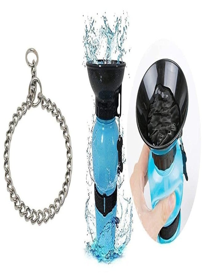 Penta Paws Puppy Silver Color Choke Chain 17 Inch Silver and Dog Water Bottle Dispenser for Walking Puppy, Pet Water Drinking Feeder