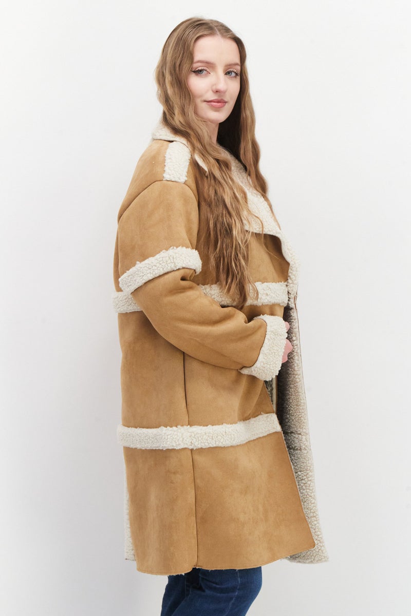 Bearpaw Women Faux Fur Coat, Tan - Image 3