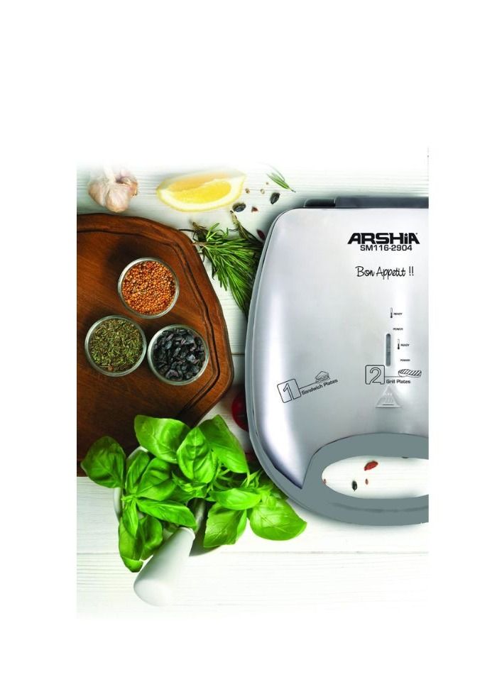 Arshia ماكينة صنع الساندويتشات فضية SM116-2904 - Image 2