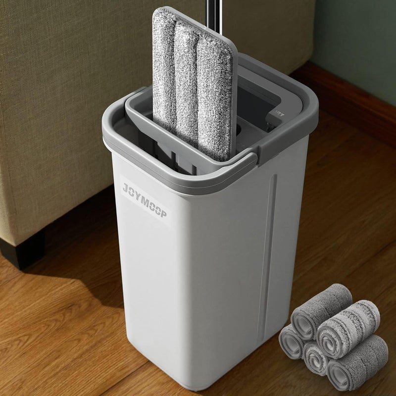 JOYMOOP Mop and Bucket with Wringer Set, Hands Free Flat Floor Mop and Bucket, with 5 Washable Microfiber Pads, Wet and Dry Use, Floor Cleaning System - Image 1