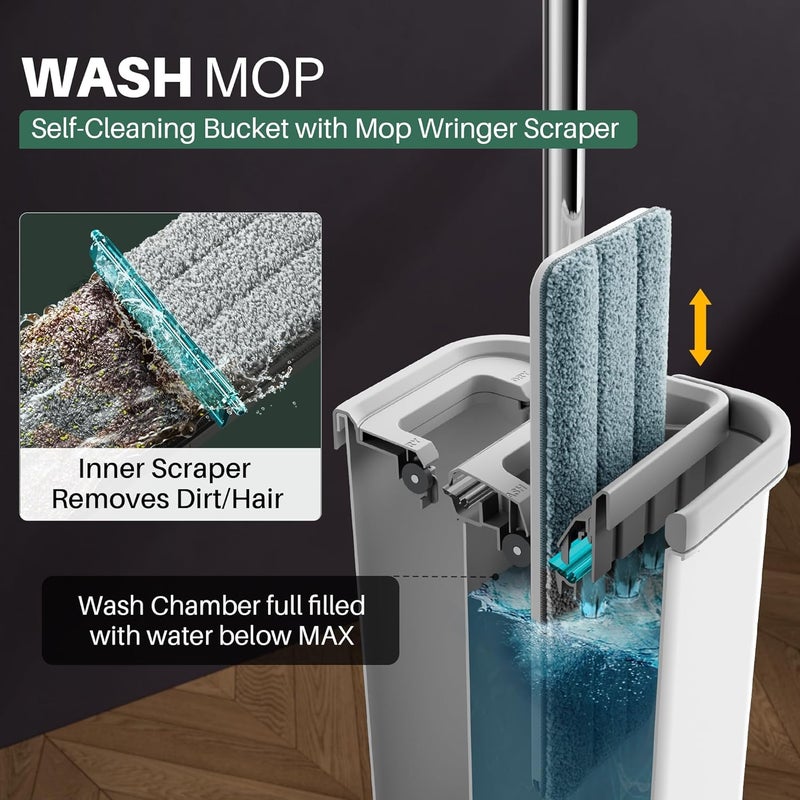 JOYMOOP Mop and Bucket with Wringer Set, Hands Free Flat Floor Mop and Bucket, with 5 Washable Microfiber Pads, Wet and Dry Use, Floor Cleaning System - Image 2