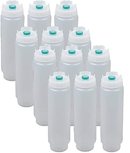 FIFO Innovations زجاجة ضغط قابلة لإعادة التعبئة سعة 16 أونصة | موزع صمام صغير برأس أخضر للصلصات الرقيقة، والصلصات، والعجائن، والتتبيلات | ذاتية الإغلاق بدون تسرب وبدون متاعب | (12 عبوة) - Image 1