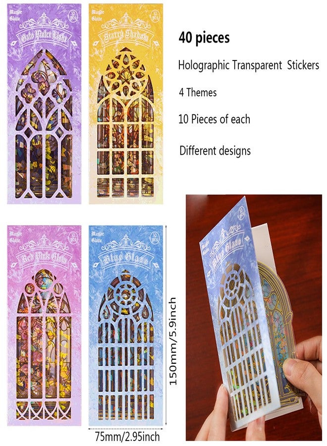 SKIONCE Holographic Transparent Glitter Stickers,40 Pieces Window Frame Scrapbook Junk Journal Stickers for Journaling Resin Accessories Card Making Crafts,Scrapbooking Sticker Supplies - Image 2