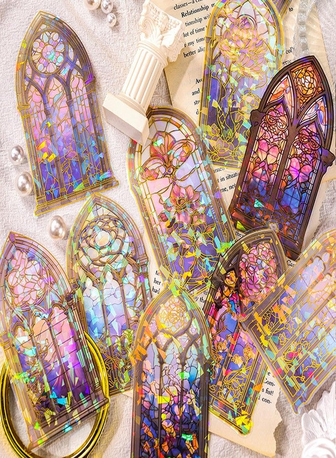 SKIONCE Holographic Transparent Glitter Stickers,40 Pieces Window Frame Scrapbook Junk Journal Stickers for Journaling Resin Accessories Card Making Crafts,Scrapbooking Sticker Supplies - Image 1