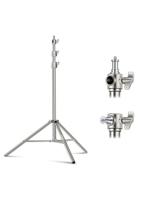 NEEWER 7.2ft/2.2m Stainless Steel Light Stand, Spring Cushioned Heavy Duty Photography Tripod Stand with 1/4” to 3/8” Universal Screw Adapter for Strobe,LED Video Light,Ring Light, Monolight, Softbox