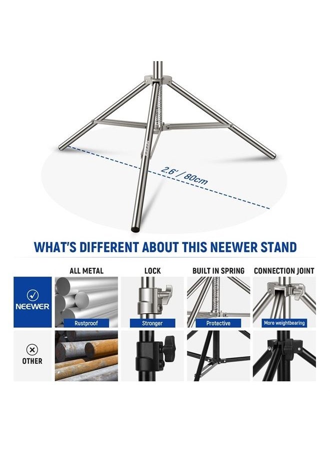 Neewer - NEEWER 7.2ft/2.2m Stainless Steel Light Stand, Spring Cushioned Heavy Duty Photography Tripod Stand with 1/4” to 3/8” Universal Screw Adapter for Strobe,LED Video Light,Ring Light, Monolight, Softbox - Image 1