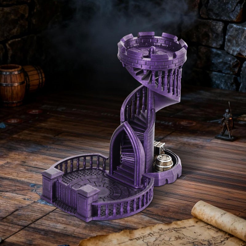 AUSPDICE Dice Tower Castle Retro DND Dice Rolling Tower and Tray for Dungeons and Dragons RPG Tabletop Games Metallic Purple Color - Image 3