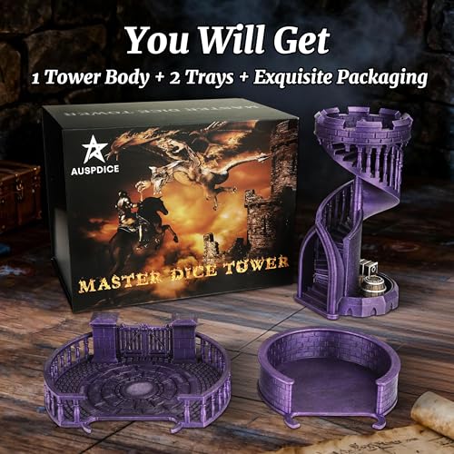 AUSPDICE Dice Tower Castle Retro DND Dice Rolling Tower and Tray for Dungeons and Dragons RPG Tabletop Games Metallic Purple Color - Image 5