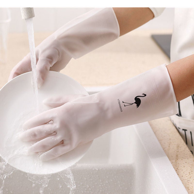 Washing Rubber Gloves Household Durable Kitchen Latex Thickened Cleaning Household Washing Clothes Rubber Acid and Alkali Resistant Gloves Flamingo Flamingo